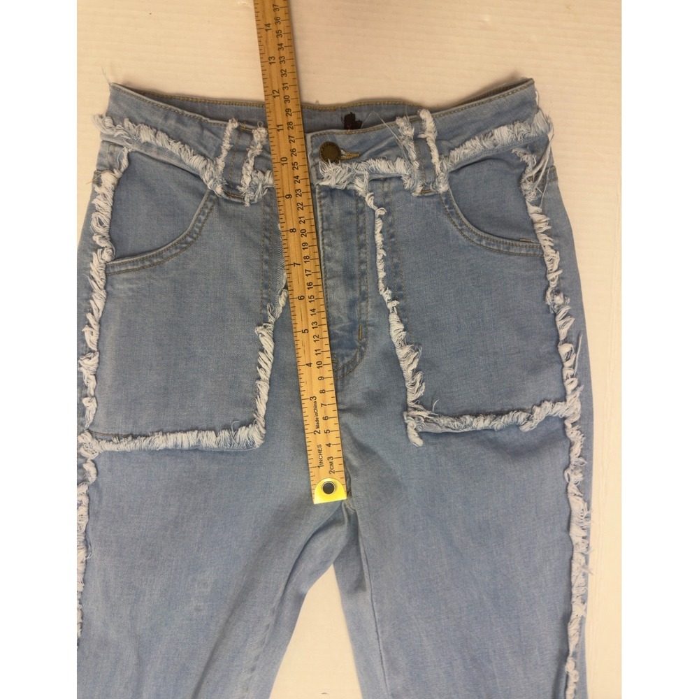 Unbranded Ruffle Flare Jeans Womens 28 Light Blue Frayed Avant Garde Boho Chic - Picture 7 of 9
